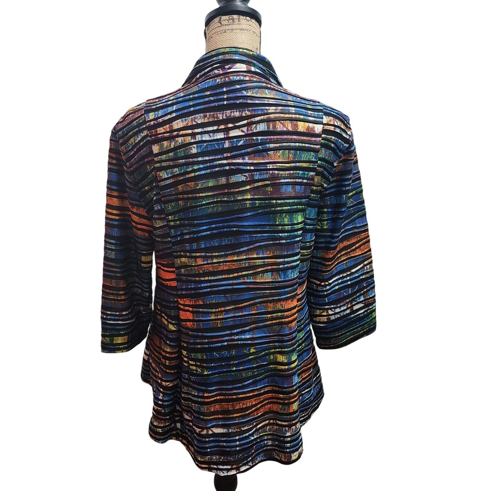 Multiples Womens Abstract‎ Stripe Print Button Front Blazer Jacket PM - Picture 3 of 6